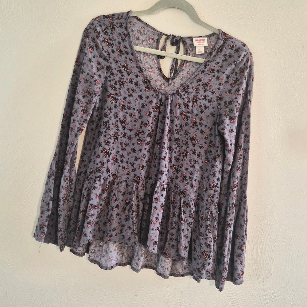 Mossimo Supply Co Floral Peplum Babydoll Blouse Small Rayon Tiered Keyhole Boho